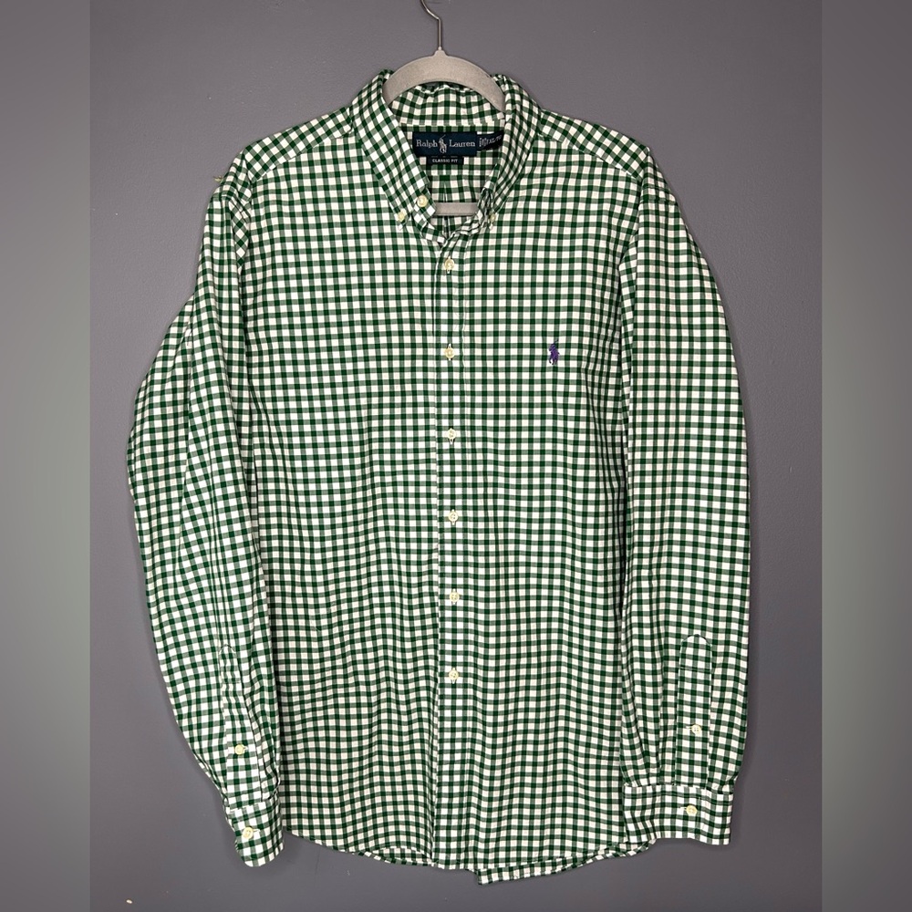 Ralph Lauren Shirt Mens XL Green Gingham Button Down Classic Fit Oxford Pony